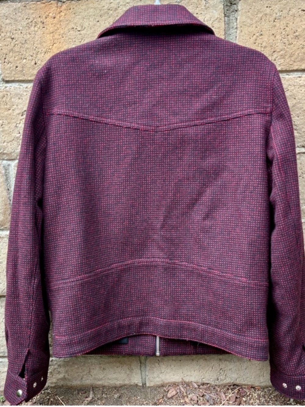 Punk Burgundy Zip-Front Wool Blend Jacket